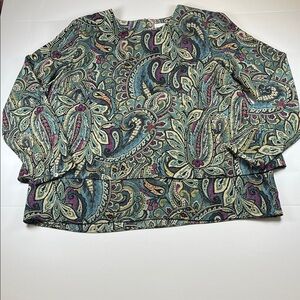 J. Jill Paisley Long Sleeve Top Green Blue Wine Sz LP